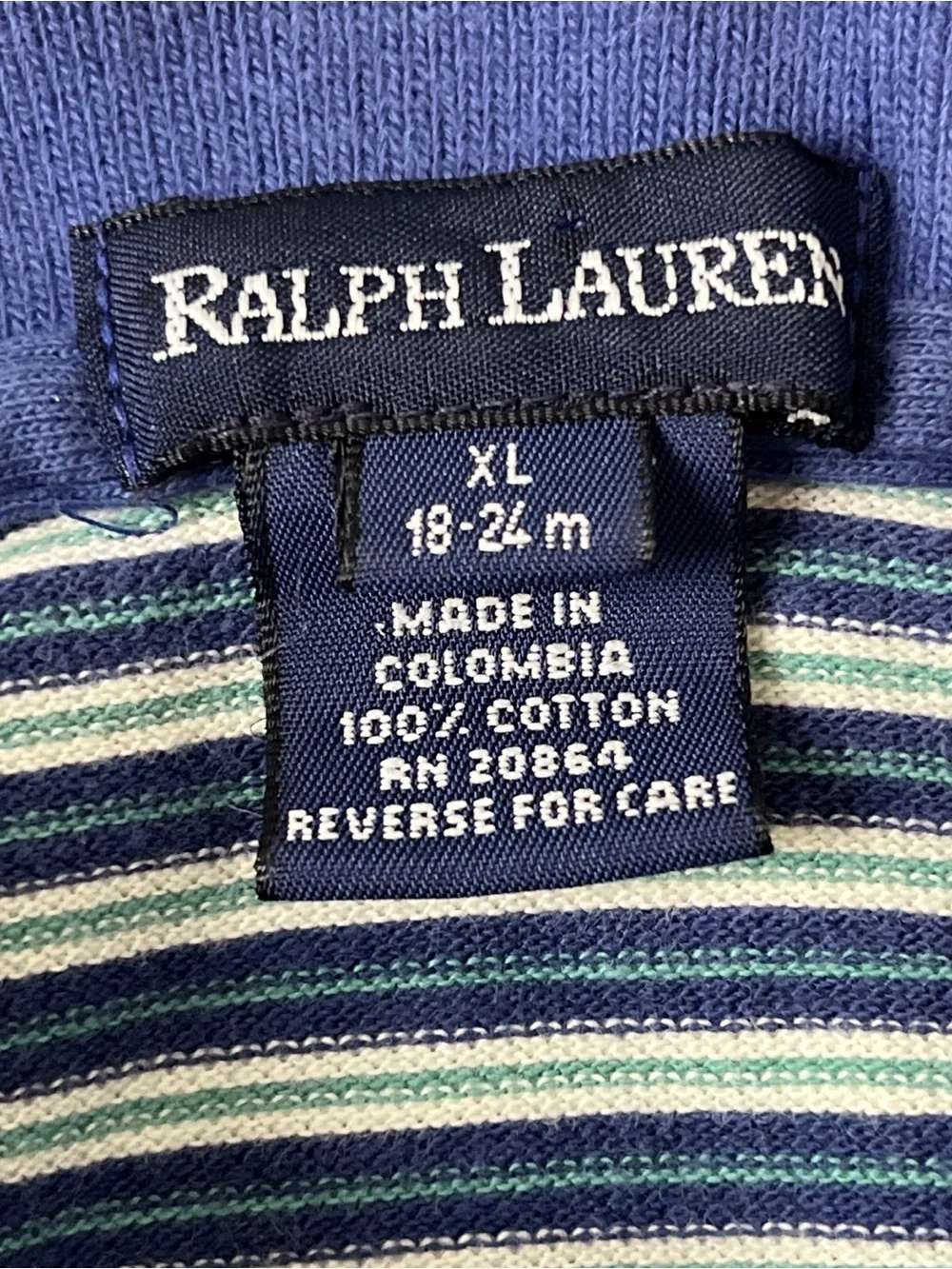 Ralph Lauren Y2K Blue Green Striped Polo Vintage Shirt 18-24M XL